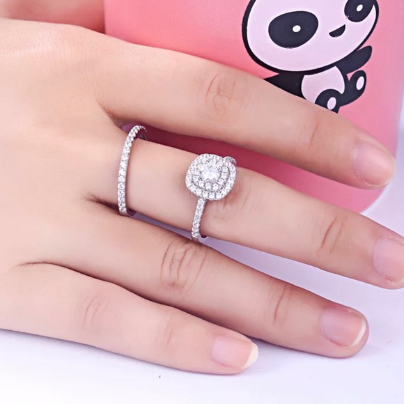 ✨2 Piece Double Halo Set✨18K White Gold✨ - Picture 5 of 7